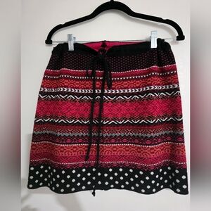 Pink Patterned Knit Mini Skirt with Drawstring Waist